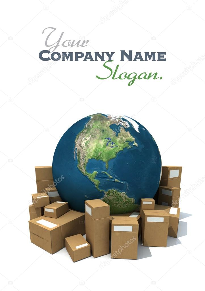World with packages slogan