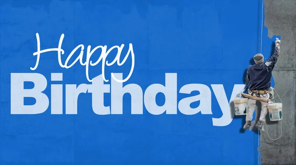 Happy Birthday vägg blå — Stockfoto