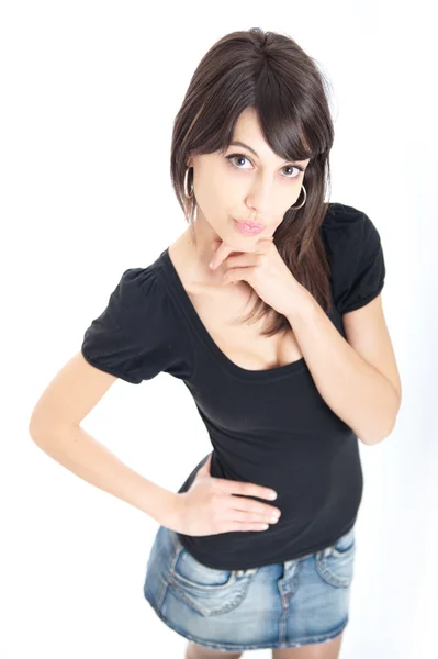 Aerial view of a thoughtful young brunette — Stock Photo, Image