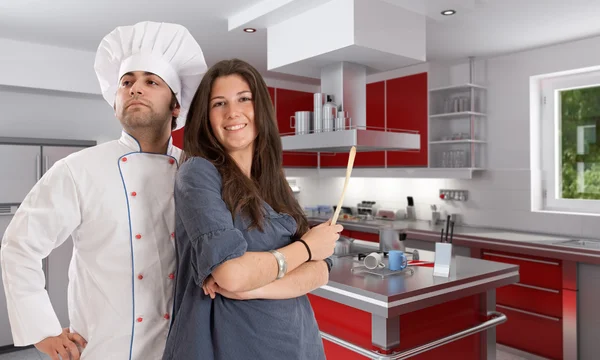 Kochen mit einem professionellen Koch — Stockfoto