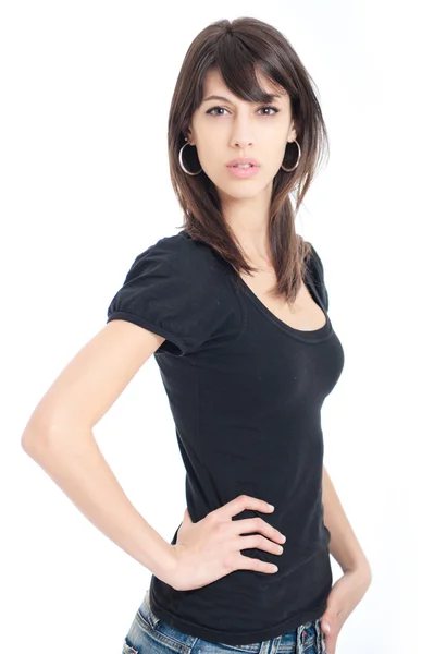 Serious young thin brunette — Stock Photo, Image