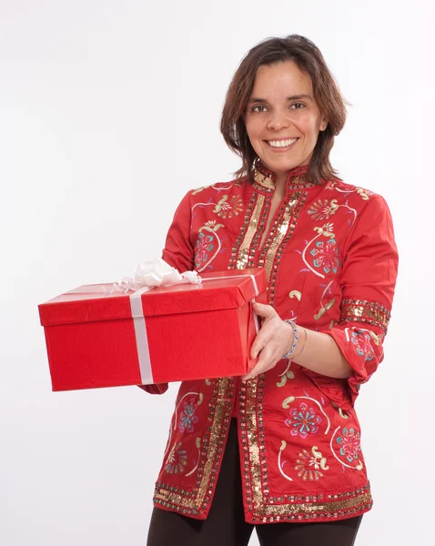 Woman offering a present — Stock Photo, Image