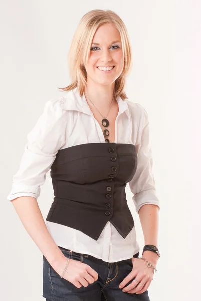 Cheerful girl in shirt and vest — Stock Photo, Image