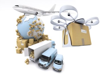 global transportation with drone clipart
