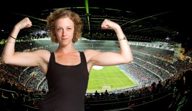 Bir futbol stadyumu güçlü kadın