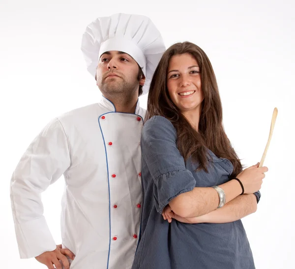 Jeune femme avec chef — Photo