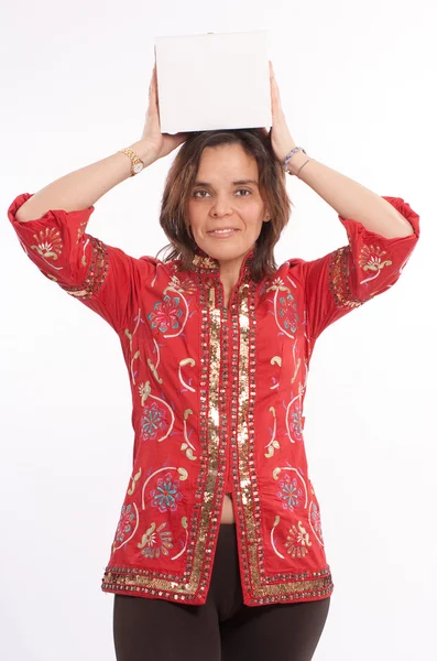 Woman with white box — Stock Photo, Image