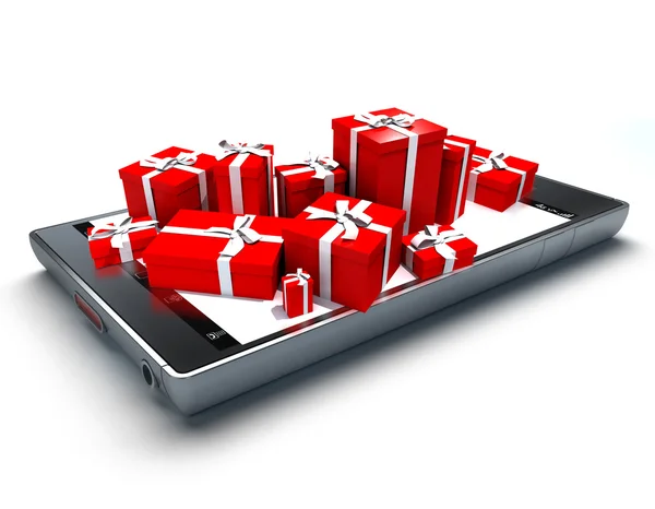 Smart phone and gifts — Stock Photo, Image