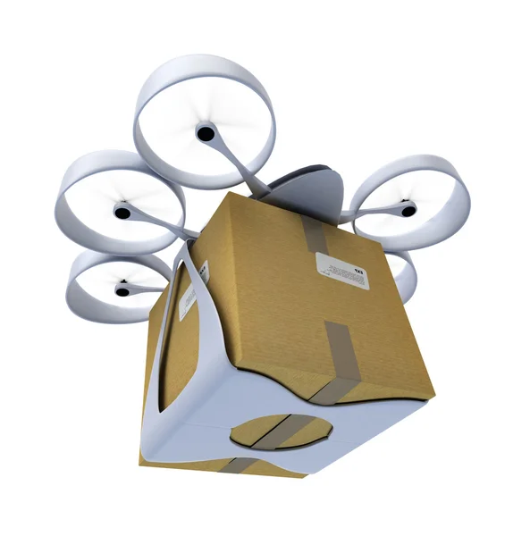 Commerciële drone met doos — Stockfoto