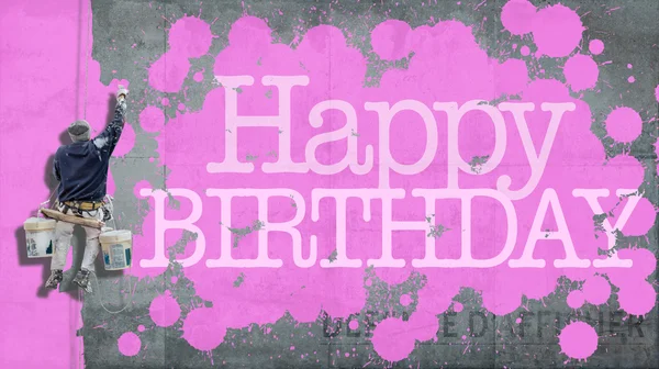 Happy Birthday väggen rosa — Stockfoto