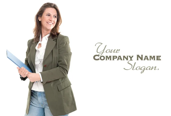 Lachende vrouw in casual bedrijf — Stockfoto