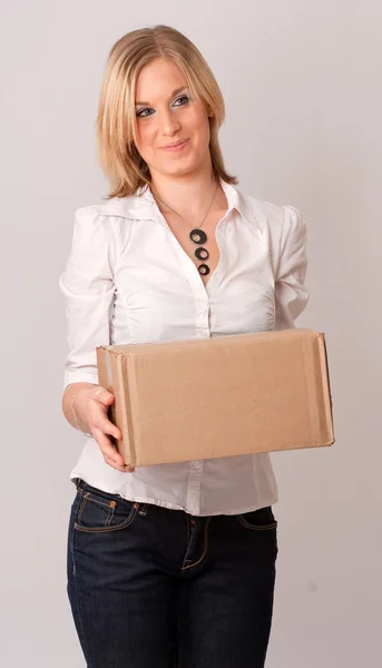 Girl with carton — Stock Photo, Image