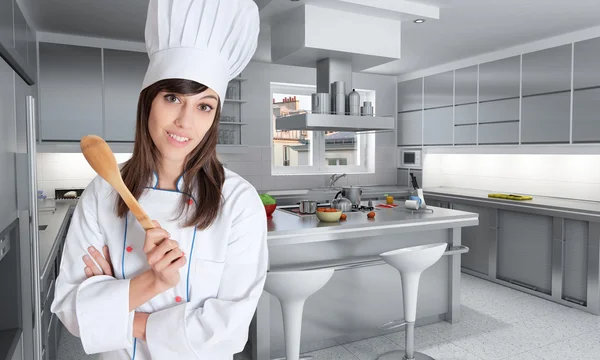 Expert cook in great kitchen — Stock Photo, Image