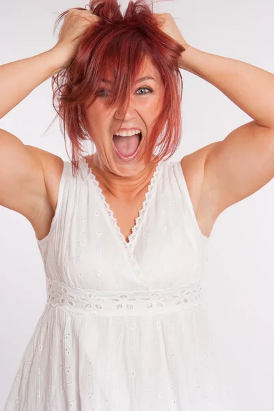 Hysterical red haired girl — Stock Photo, Image