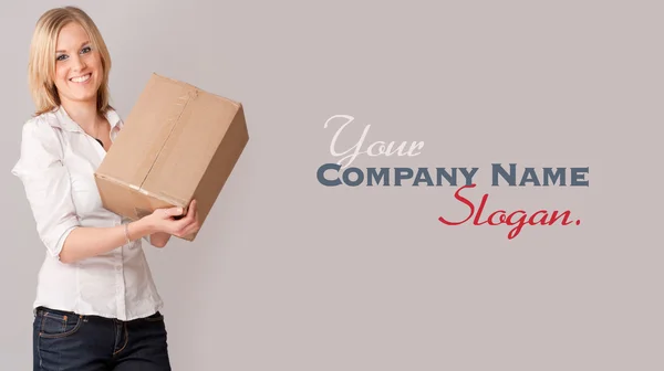 Happy Young Woman with box — Stock Photo, Image