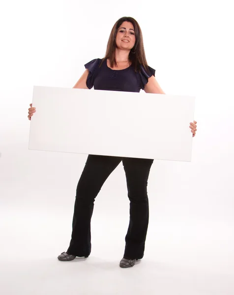 Brunette holding message board — Stock Photo, Image