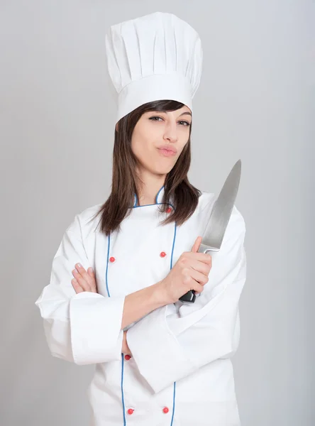 Chef con coltello — Foto Stock