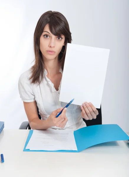 Office worker with your message — Stock Photo, Image