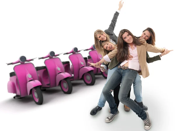 女の子とピンクのスクーター — ストック写真