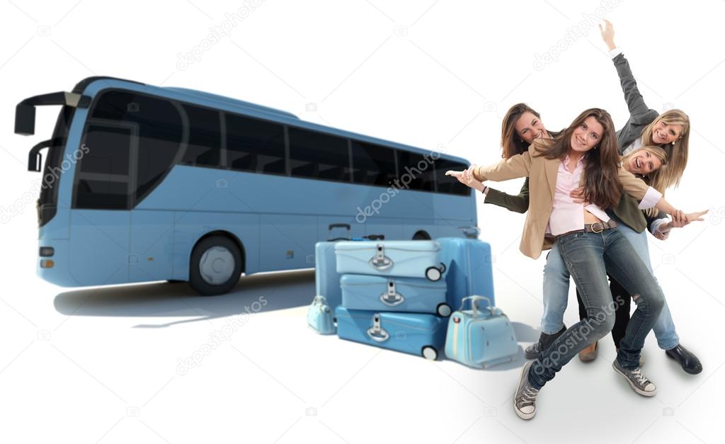 Girls traveling by coach