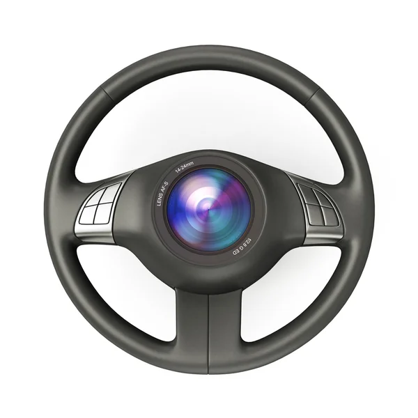 Steering wheel with camera lens — Stock Photo, Image