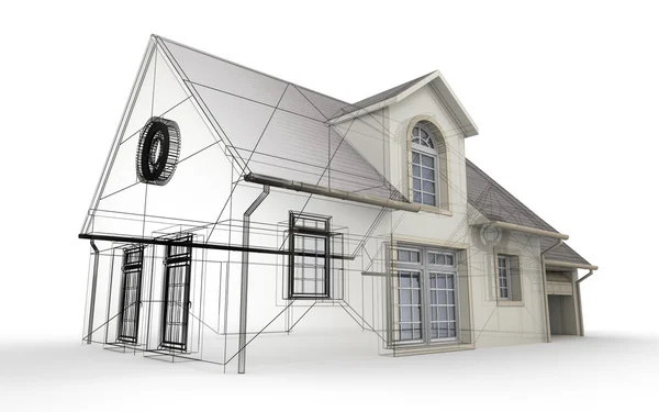 3D rendering of a house project, showing different design stages — Stock Photo, Image