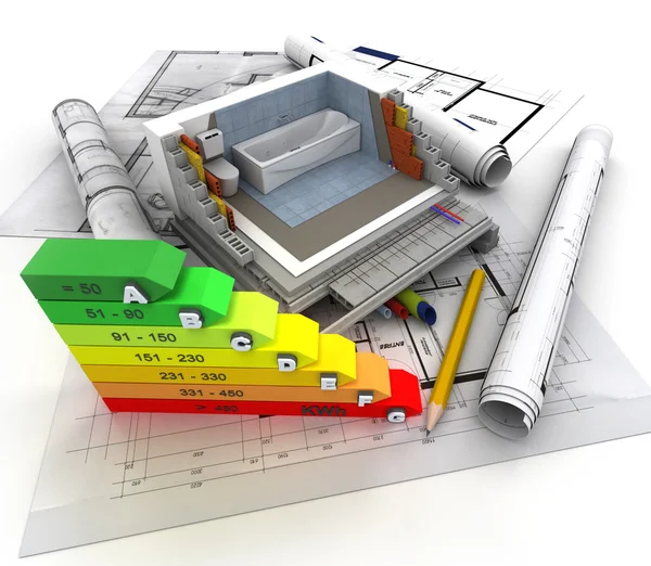 Bouw, loodgieter van energie-efficiëntie — Stockfoto