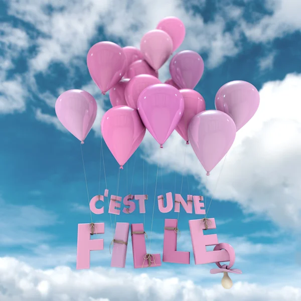 Frans baby meisje geboorte aankondiging hemel — Stockfoto