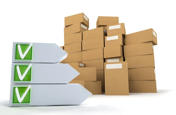 Pile of boxes with checklist — Stock Photo, Image