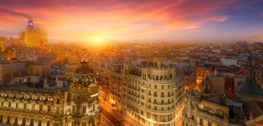 Madrid downtown at sunset clipart