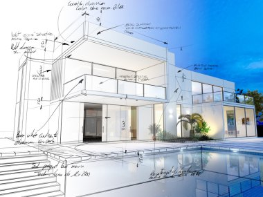 Luxurious villa with contrasting realistic rendering clipart