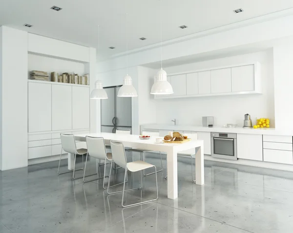 Modern spacious white kitchen — Stock Photo, Image