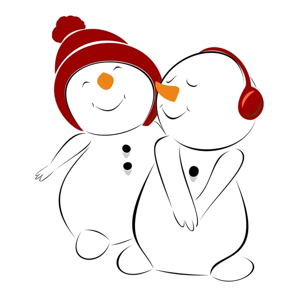 Dos amantes muñeco de nieve — Vector de stock