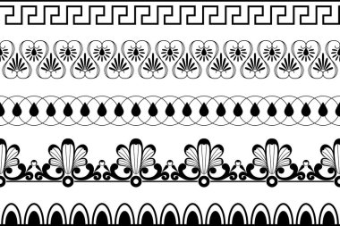 Yunan sınır tasarımları. Bir dizi sınır elementi kalıbı. Vektör illüstrasyonu beyaz arkaplanda izole edildi.