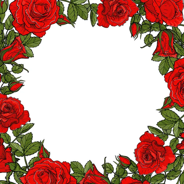Vereinzelte Rote Rosen Blumenkranz Quadratische Bordüre Karte Für Ihr Design — Stockvektor