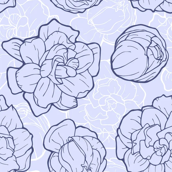 Gardenia flowers on seamless background. Monochrome floral vector illustration pattern.