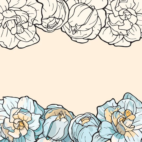 Background with gardenia: gardenia flower colored and silhouette. Vector illustration backdrop.
