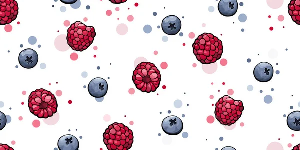 ラズベリーとブルーベリーの果実とシームレスなパターン 芸術的ベクトル図無限の背景 — ストックベクタ