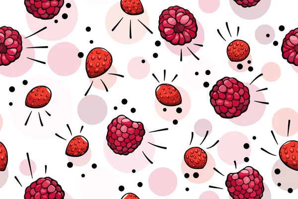 Wild Strawberry Raspberry Juicy Explosion Seamless Pattern Vector Illustration Background — 스톡 벡터