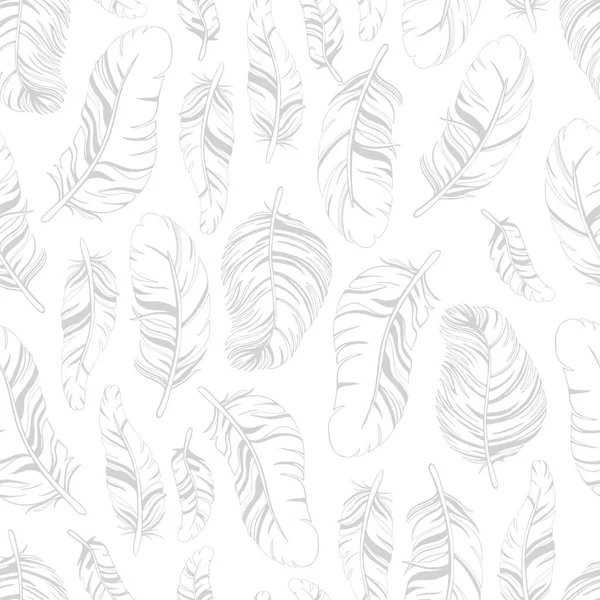 Seamless Abstract Pattern Grey Feathers Vector Illustration Isolated White Background — Stock Vector