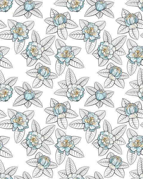Gardenia Flowers White Background Floral Seamless Vector Pattern — Stock Vector