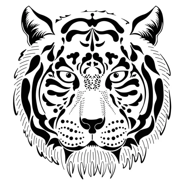 Silueta Gráfica Tigre Facial Ilustración Vectorial Aislada Sobre Fondo Blanco — Vector de stock