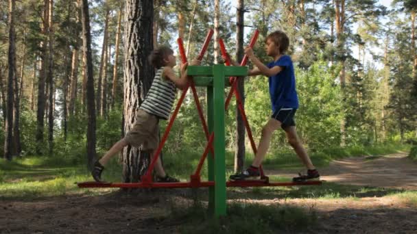 Niños haciendo ejercicios al aire libre . — Vídeos de Stock