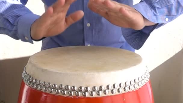 Hands tapping a Bongo drum close up. — Stock Video