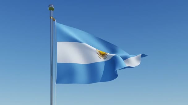 Arjantin bayrağı mavi gökyüzü karşı — Stok video