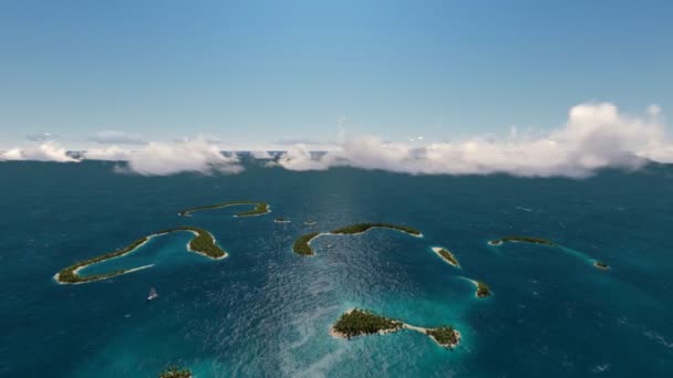 Vuelo sobre el océano con islas tropicales y bajo el agua — Vídeo de stock