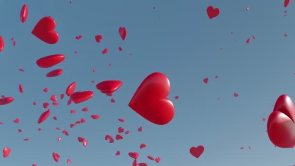 Spadające Piękne Czerwone Serca Uwielbiam Deszcz Rocznica Ślubu Walentynki Witając — Wideo stockowe