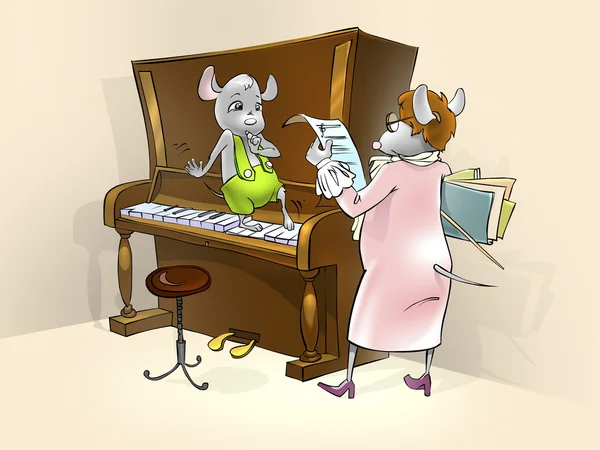 Kleine muis met een piano les. — Stockfoto