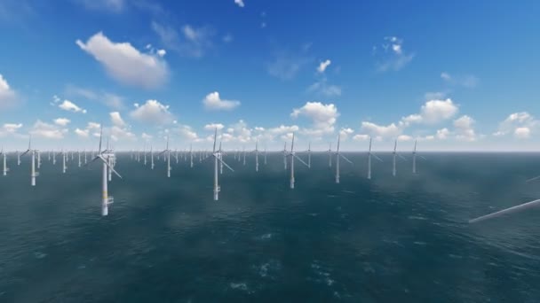 Turbinas eólicas en el océano — Vídeo de stock