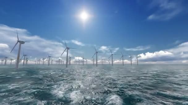 Wind turbines on the ocean. — Stock Video